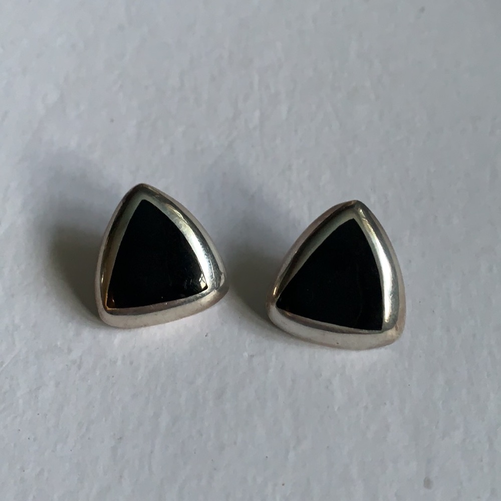 925 STERLING SILVER LARGE ONYX TRIANGLE EARRINGS